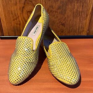Miu Miu Yellow Crystal Embellished Loafers Size 40